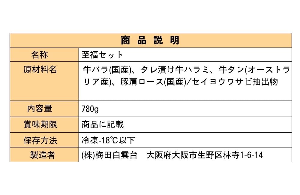 送料無料！至福セット 780g 【3種類のタレ付き】