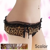 セクシーなヒョウ柄シャーリングと透け透け感なレースショーツ セクシー sexy shorts レディス チューブブラ サテン レース フリル 下着 パンツ サニタリーショーツ 穴開き リボン フルバッ