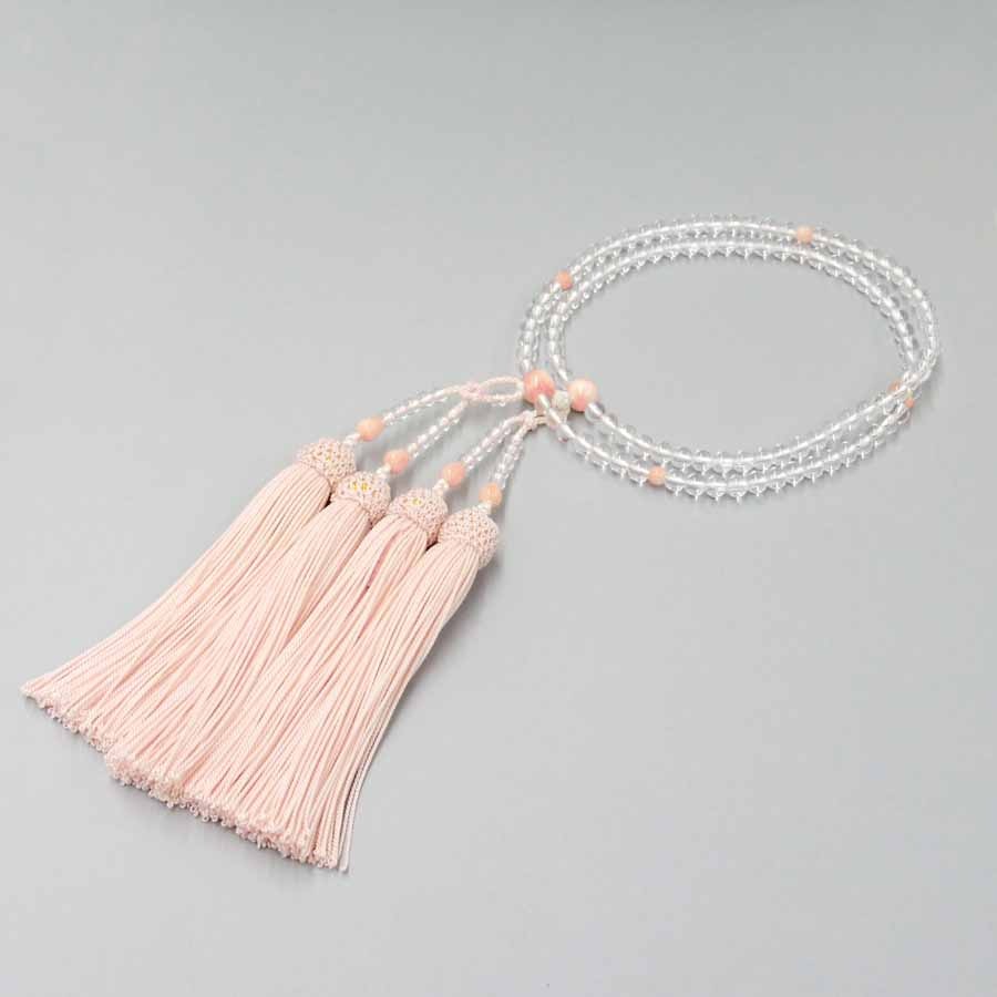 お念珠 水晶 ピンクサンゴ 水晶 女性用念珠】 水晶 サンゴ ヨリ房 ピンク | 数珠・念珠,女性用 | お