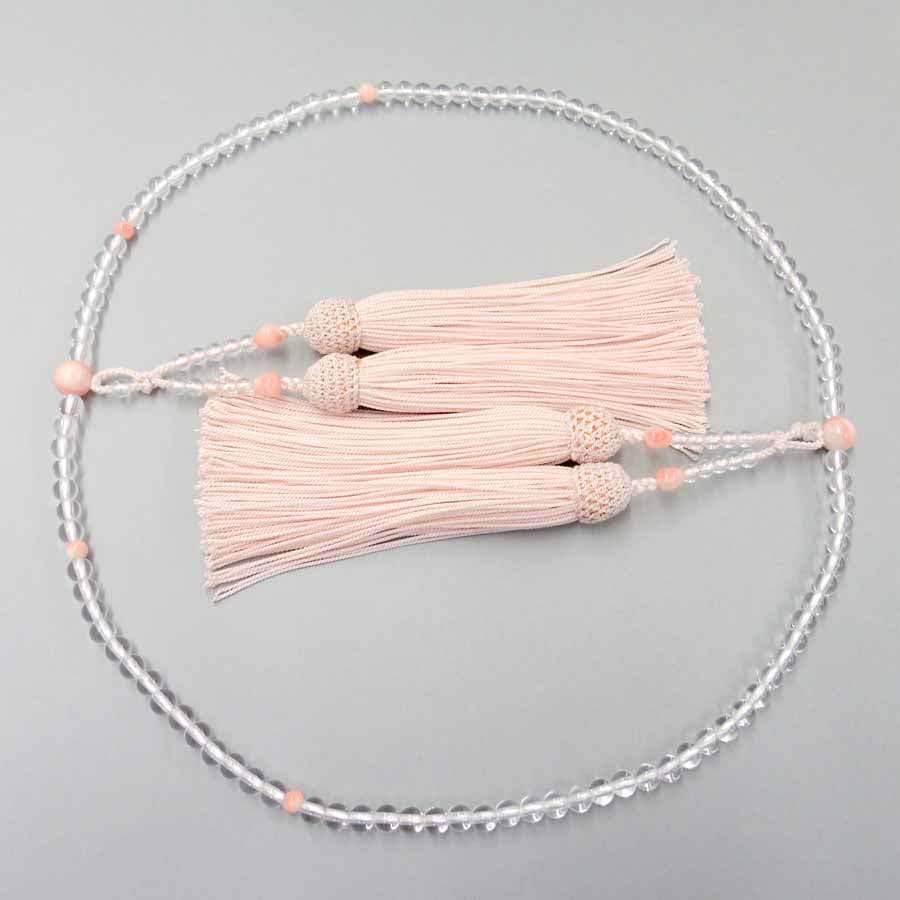 お念珠 水晶 ピンクサンゴ 水晶 女性用念珠】 水晶 サンゴ ヨリ房 ピンク | 数珠・念珠,女性用 | お