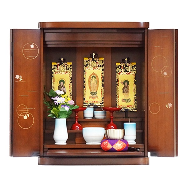 【仏壇】 モダンコンパクト仏壇（M） 16号 ミール(ブラウン色) ご本尊・お仏具セット付