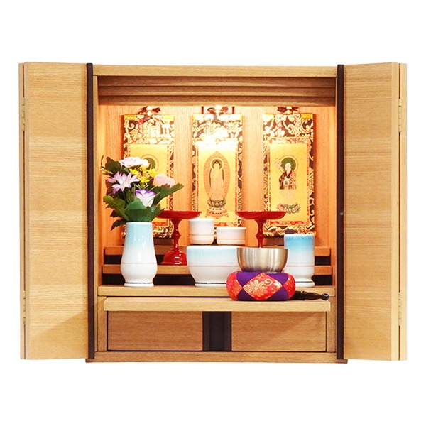 【仏壇】 モダンコンパクト仏壇（S） 14号 ブルズ タモ ご本尊・お仏具セット付