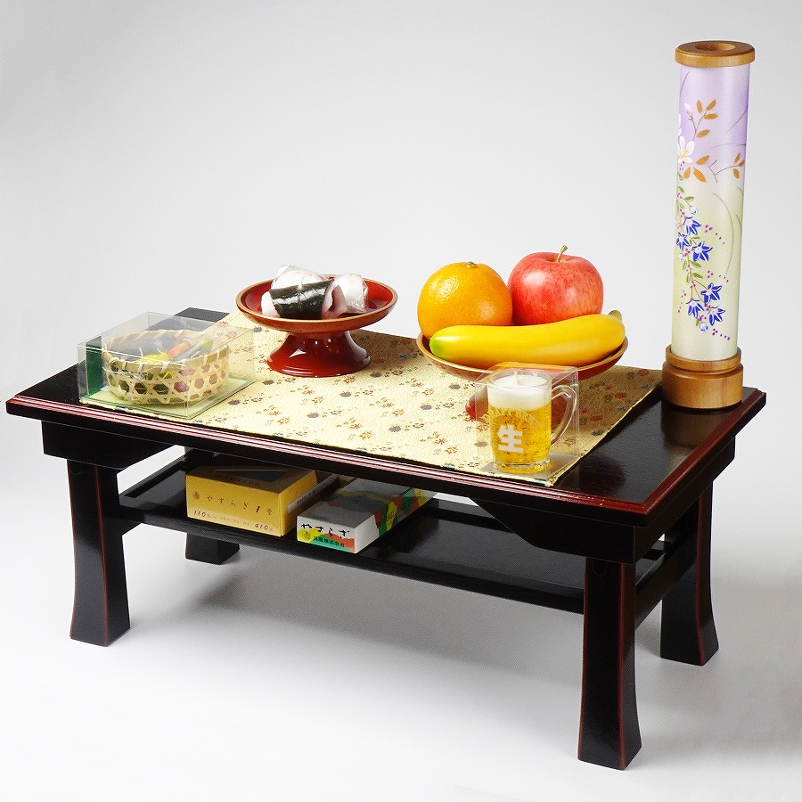 【お供え机】 二月堂机（黒朱）棚付 2尺