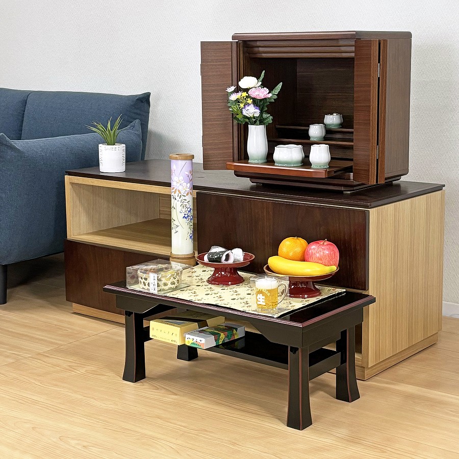 【お供え机】 二月堂机（黒朱）棚付 2尺