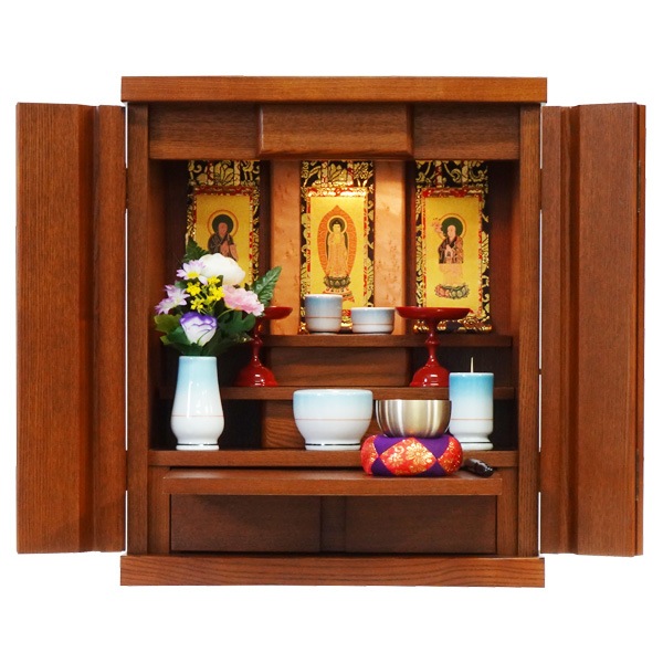 【仏壇】 モダンコンパクト仏壇(M) 16号 サーラ タモ(ミドル色) ご本尊・お仏具セット付