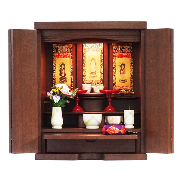 【仏壇】 モダンコンパクト仏壇(L) 18号 アフロ タモ(ダーク色) ご本尊・お仏具セット付