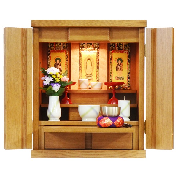 【仏壇】 モダンコンパクト仏壇(L) 18号 サーラ タモ(ライト色) ご本尊・お仏具セット付