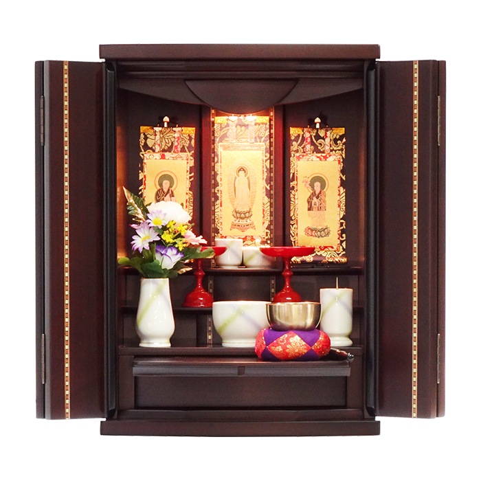 【仏壇】 モダンコンパクト仏壇（M） 16号 京菊 紫檀系  ご本尊・お仏具セット付