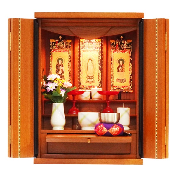 【仏壇】 モダンコンパクト仏壇（M） 16号 京菊 ニレ  ご本尊・お仏具セット付