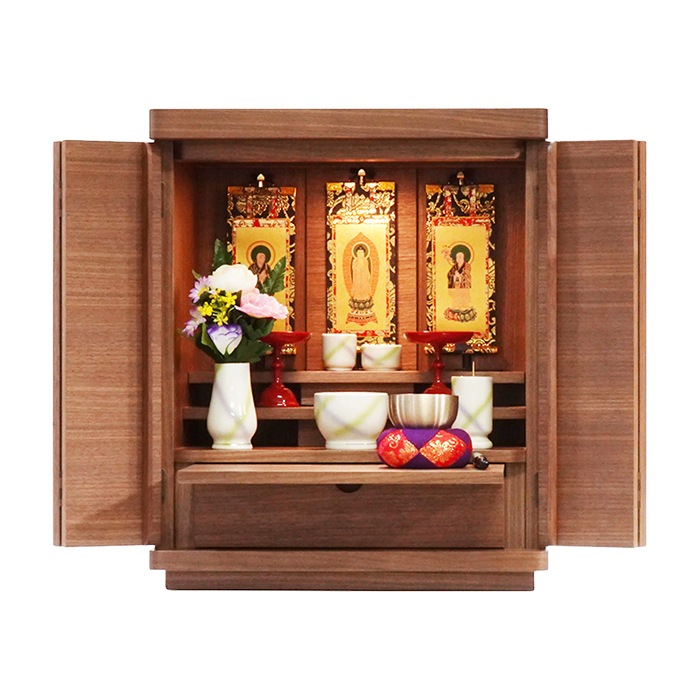 【仏壇】 モダンコンパクト仏壇（M） 16号 クオンティ ウォールナット ご本尊・お仏具セット付