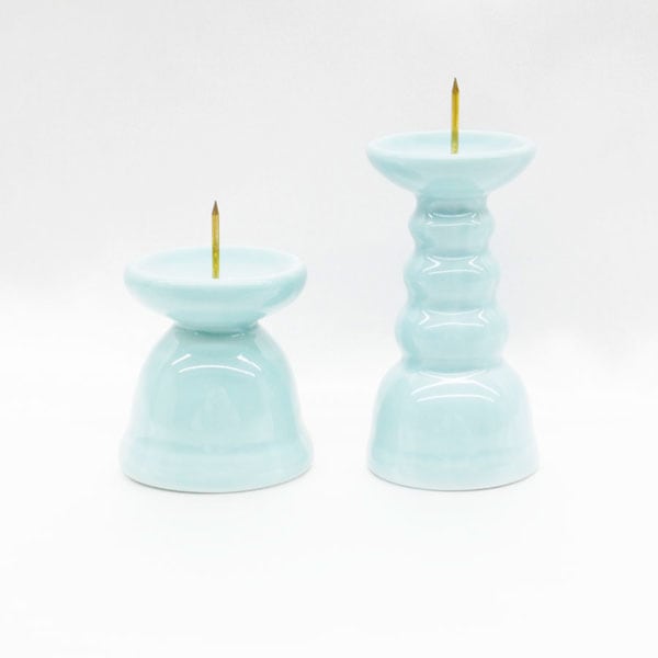 ローソク立】 瀬戸物 青磁 ダルマ | 花立・火立・香呂 | お仏壇の浜屋