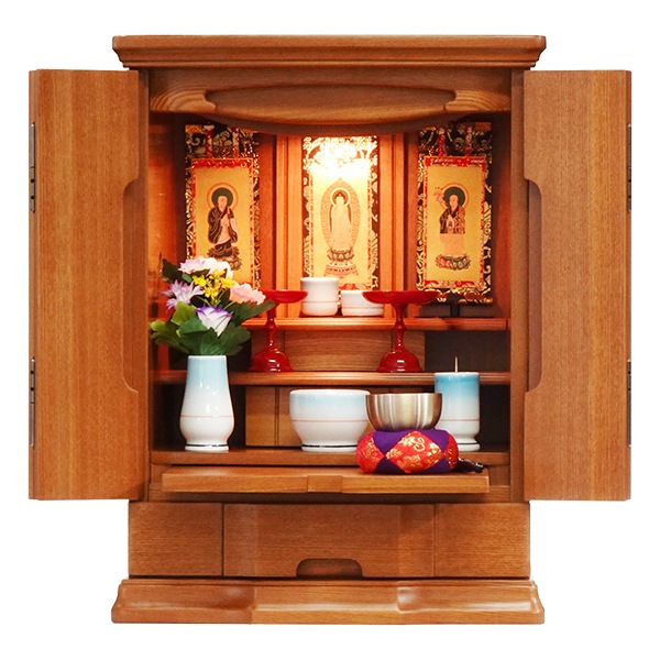 【仏壇】 モダンコンパクト仏壇(L) 18号 スイートピー タモ(ミドル色) ご本尊・お仏具セット付