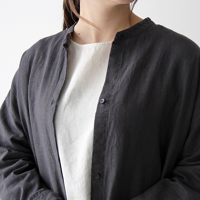 エヴァムエヴァ 　ワンピースシャツチュニックリネンウールアイボリー エヴァムエヴァ 日本製 リネン シャツ ジャケット ワンピース