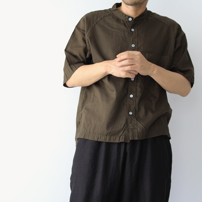 RINEN リネン 40/1ボイルガーゼ 半袖ラグランスタンドカラー