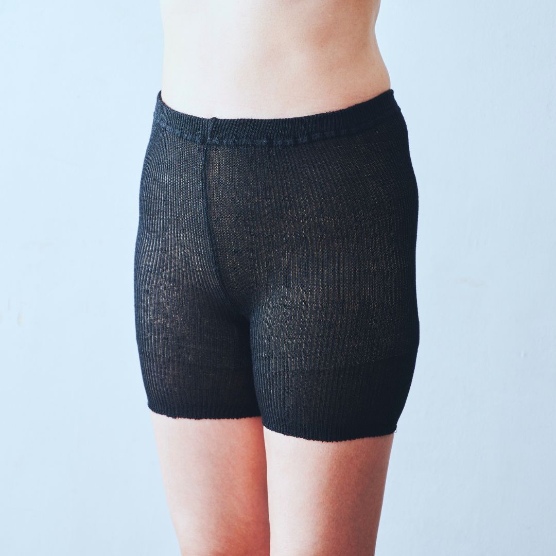 五分丈パンツ(シルクニット/ブラック)[ライブコットン]　