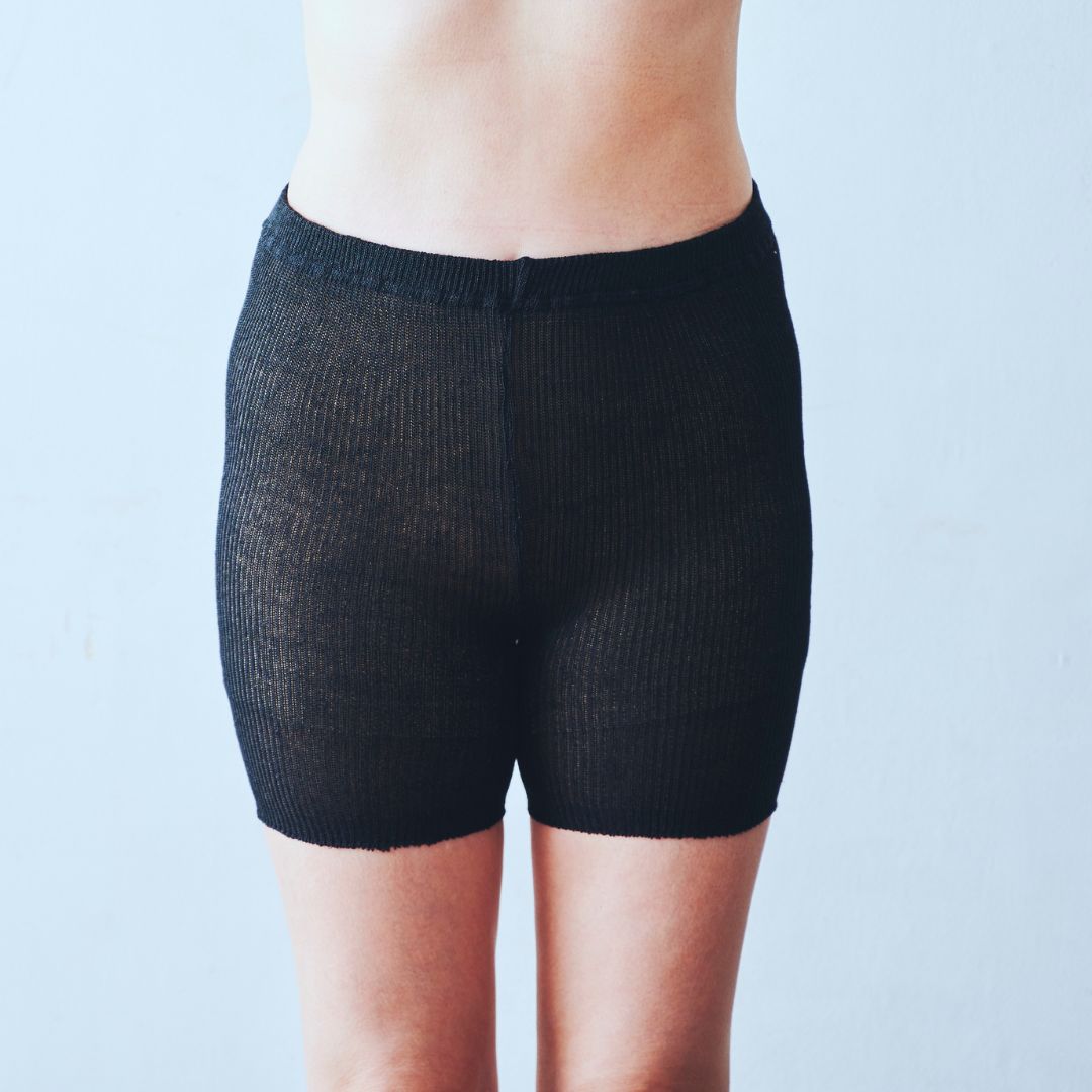 五分丈パンツ(シルクニット/ブラック)[ライブコットン]　