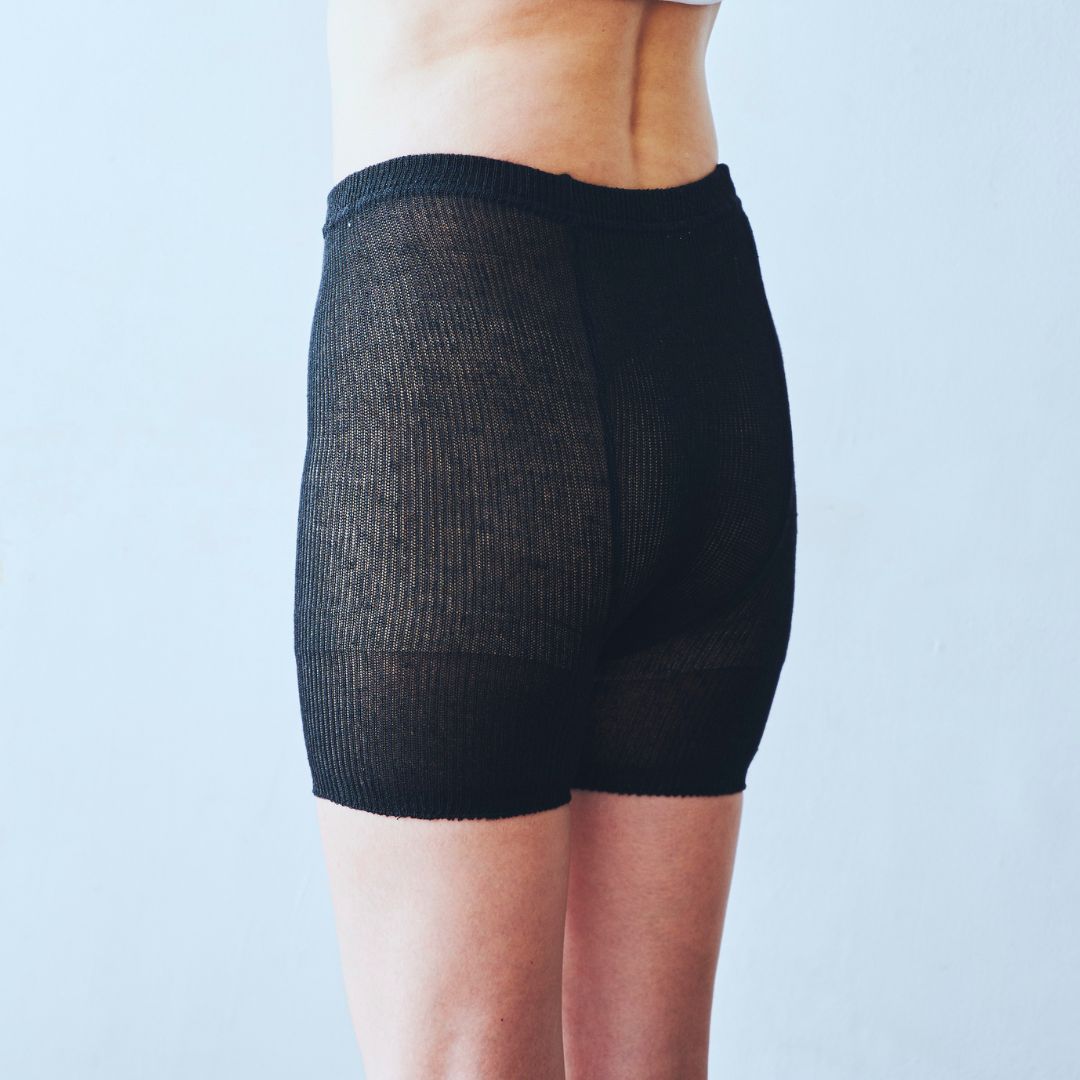 五分丈パンツ(シルクニット/ブラック)[ライブコットン]　