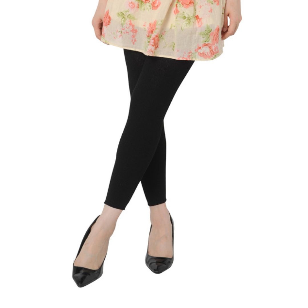 十分丈スパッツ(シルクニット/ブラック)[ライブコットン]　