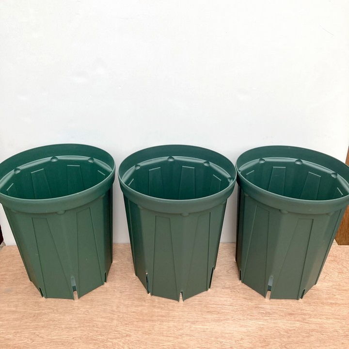 根詰まりしにくい！スリット鉢 8号ロング 3鉢セット（モスグリーン