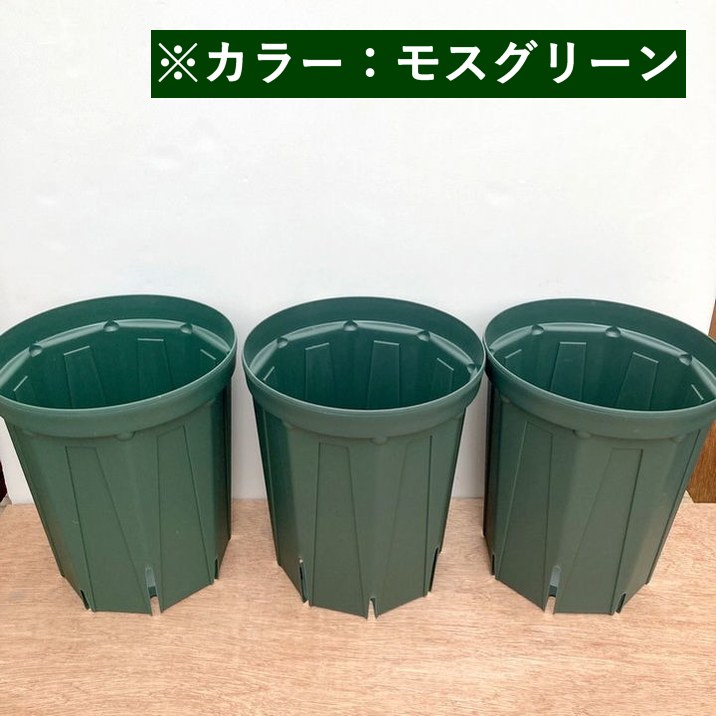根詰まりしにくい！スリット鉢 8号ロング 3鉢セット（モスグリーン