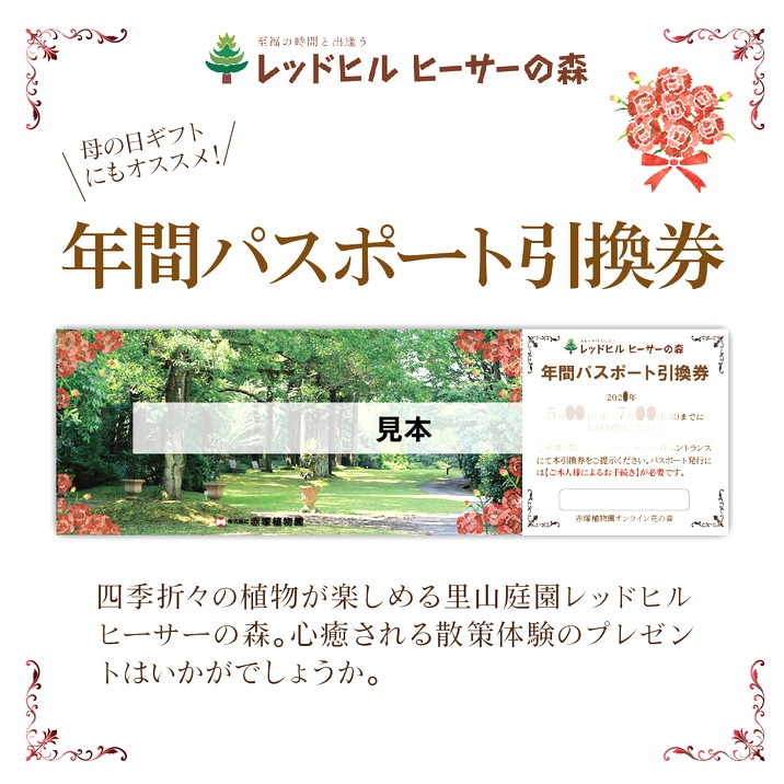 母の日ギフト2025 レッドヒルヒーサーの森 年間パスポート引換券＜特典