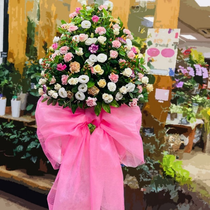 商品サムネイル: フラワーツリースタンド花　1段【ロングリボン付き】  35000円
