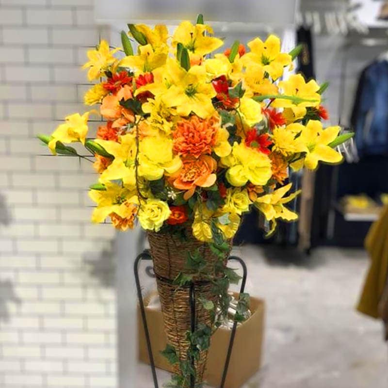 豪華な造花スタンド花 ゴールド器付き 造花スタンド 開店祝い スタンド花 スタンドフラワー フラワー