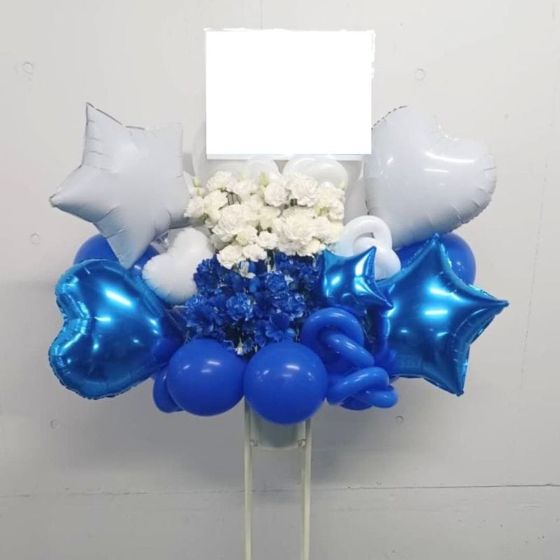 商品サムネイル: 【上・下】ハーフ＆ハーフ　お祝いバルーンスタンド花一段　25000円