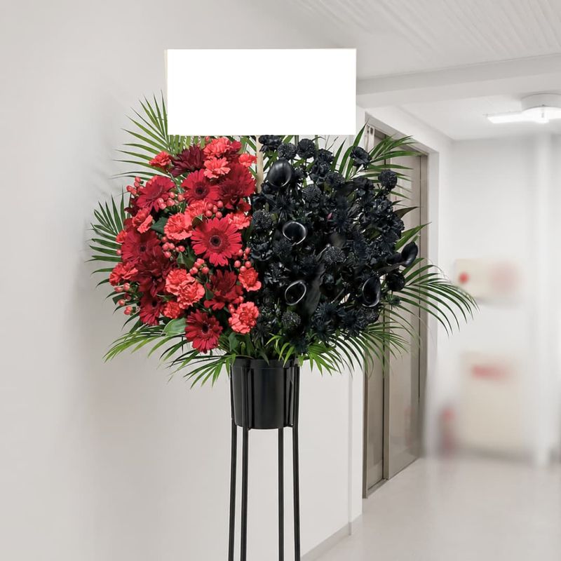 商品サムネイル: 【セレクトカラーシリーズ】【深紅と漆黒の世界観】スタンド花1段　35,000円