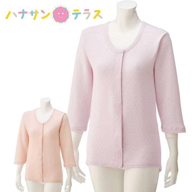 ８分袖キルト背当て付きワンタッチシャツ S M L LL 婦人用