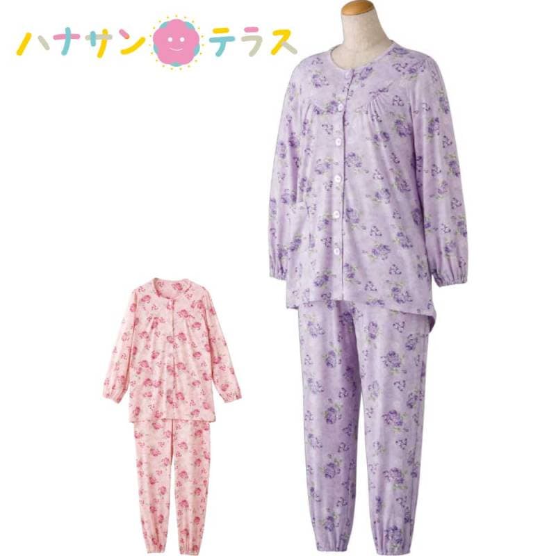 大きめボタンストレッチパジャマ S M L LL 乾燥機OK 婦人 NOBI AID