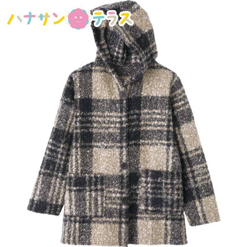 ボア格子柄フードジャケット M～L LL 婦人