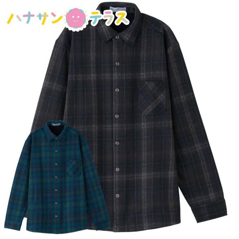 裏フリース斜め釦ホールストレッチシャツ M L LL 紳士