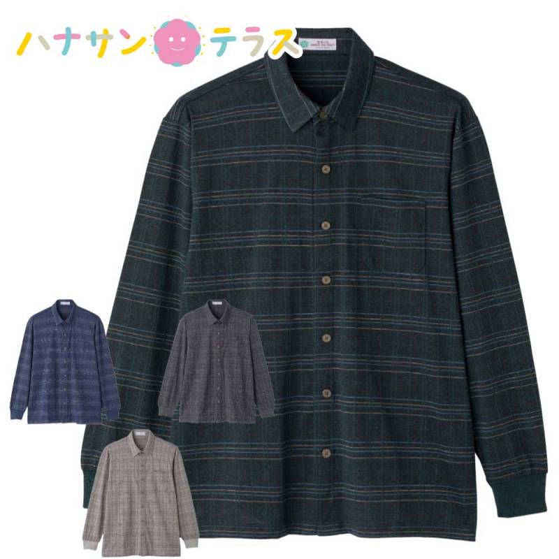 綿混隠れファスナーニットシャツ M L 紳士