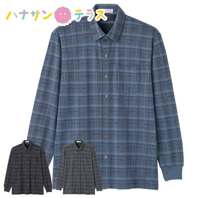 裏起毛スナップ釦ニットシャツ M L LL 紳士