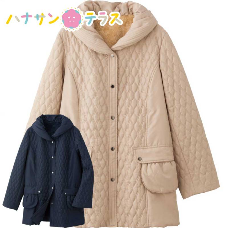 薄中綿裏ボアヘチマ衿コート M L LL レディース 婦人 用