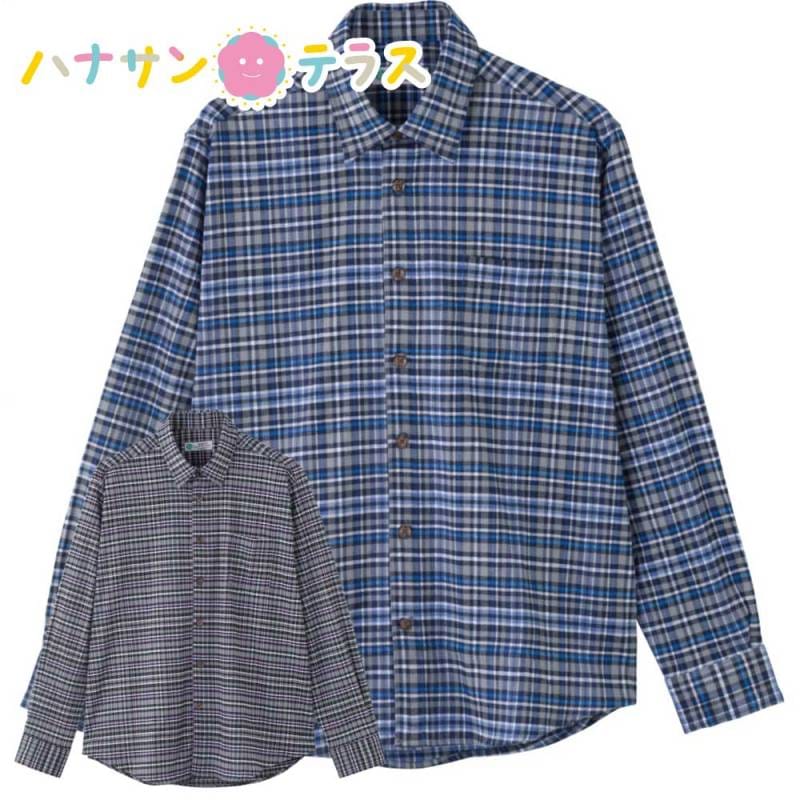 綿混斜め釦ホールシャツ M L メンズ 紳士 用