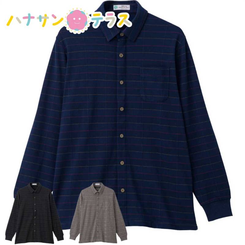 裏起毛隠れファスナーニットシャツ M L LL メンズ 紳士 用