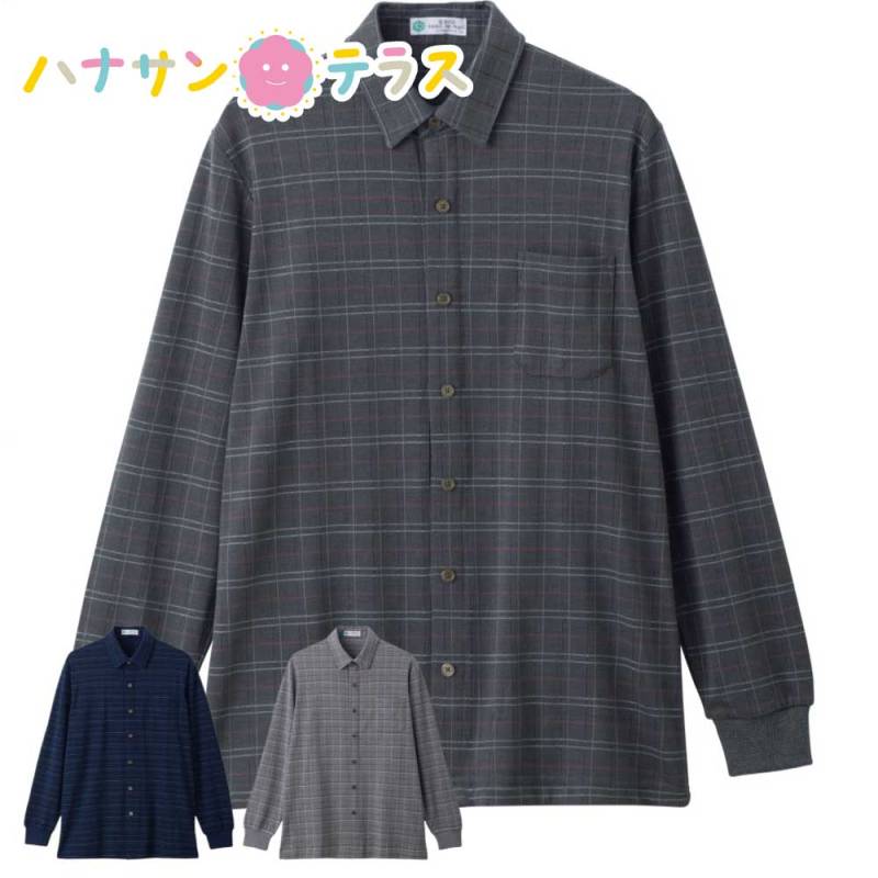 裏起毛スナップ釦ニットシャツ M L LL メンズ 紳士 用