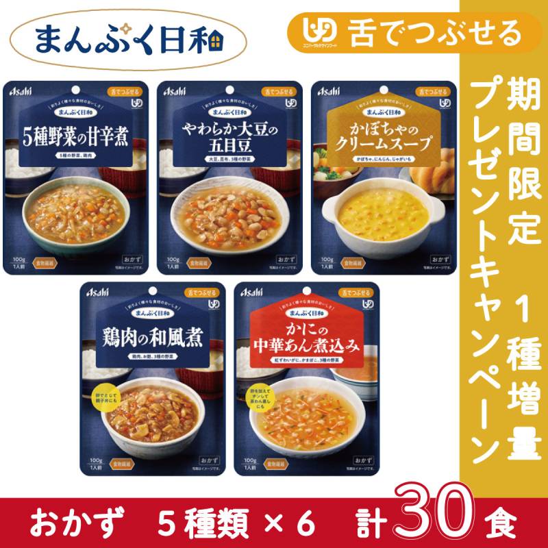 【1個増量中】アサヒグループ食品 介護食 まんぷく日和 舌でつぶせる おかず 5種×6個セット