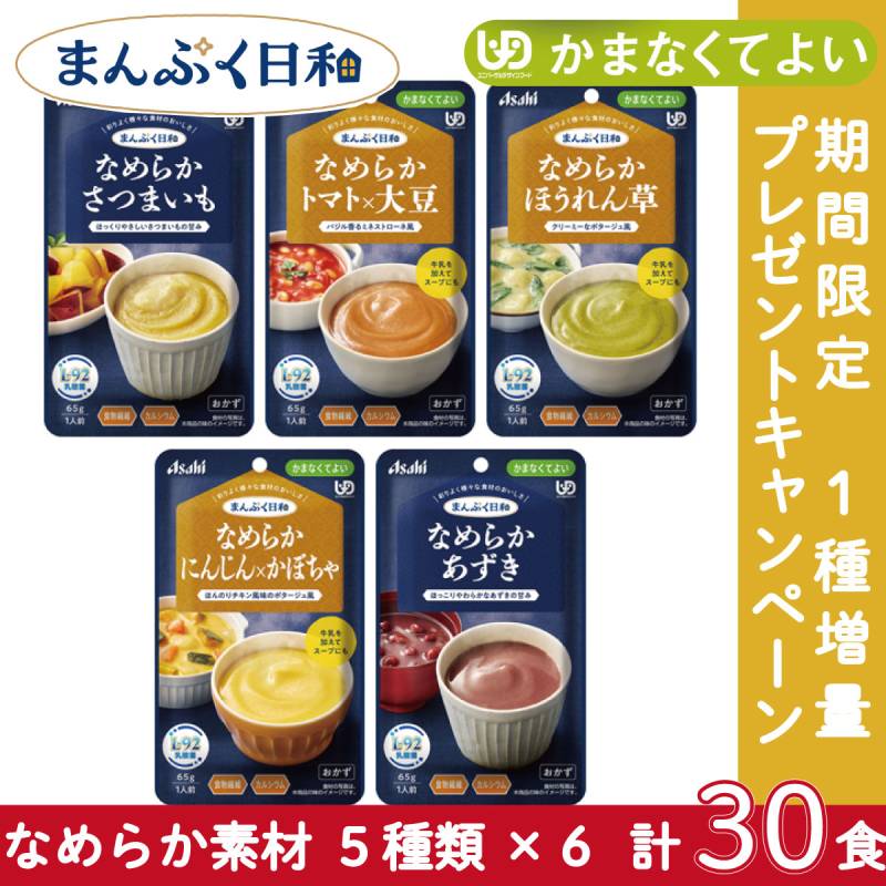 【1個増量中】アサヒグループ食品 介護食 まんぷく日和 かまなくてよい なめらか素材5種×6個セット