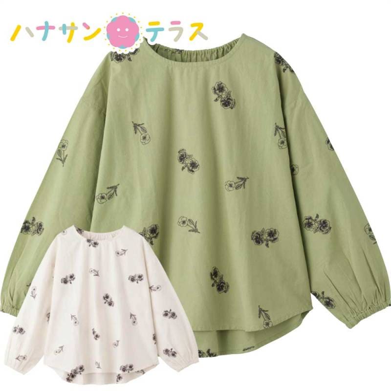 パンジー柄刺繍衿袖ゴムブラウス M~L レディース 婦人 用　　