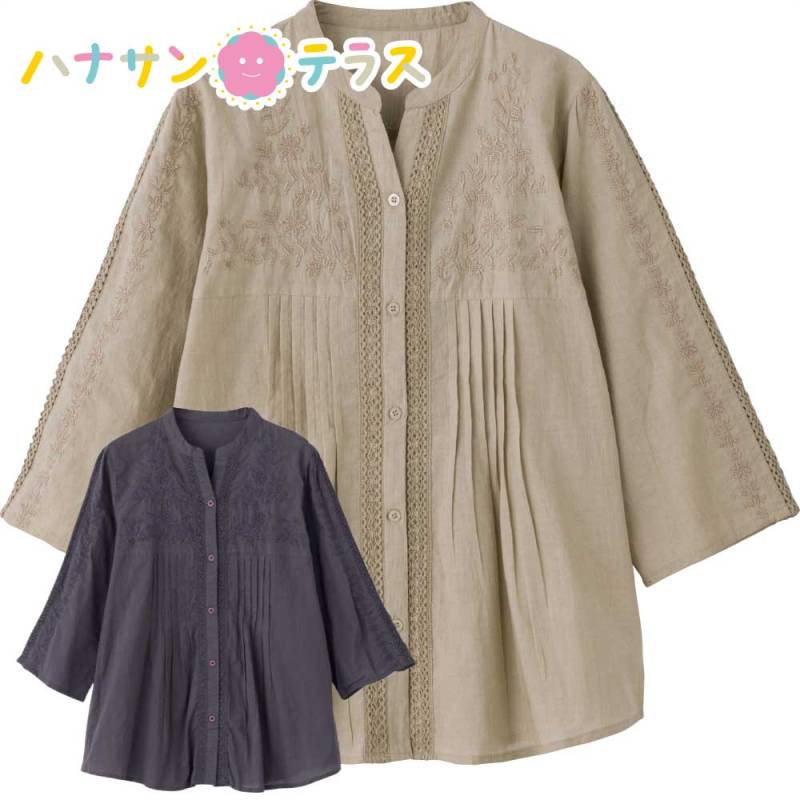 7分袖刺繍前開きブラウス M L LL レディース 婦人 用　　