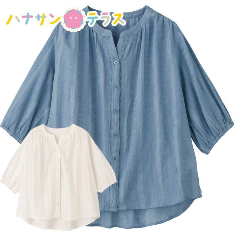 7分袖ドビー織前開きブラウス M L レディース 婦人 用　　