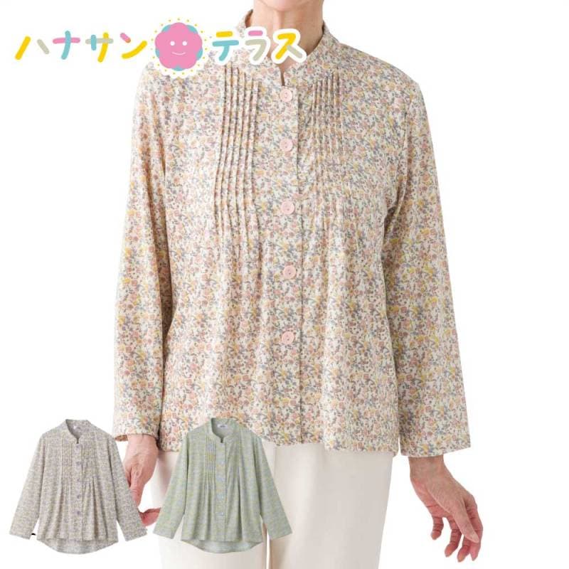 斜め釦ホールピンタックブラウス M~L LL レディース 婦人 用　　