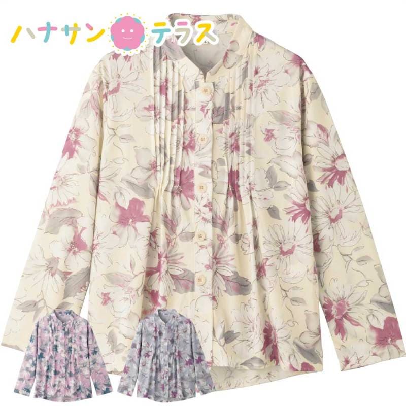 斜め釦ホールピンタックブラウス M~L S LL 3L レディース 婦人 用　　