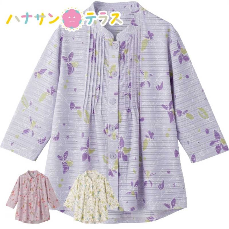 7分袖斜め釦ホールピンタックブラウス M~L S LL 3L レディース 婦人 用　　