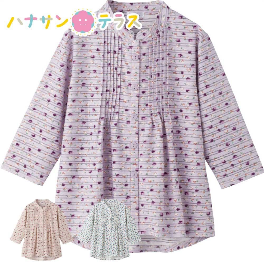 7分袖スナップ釦ピンタックブラウス M~L S LL レディース 婦人 用　　