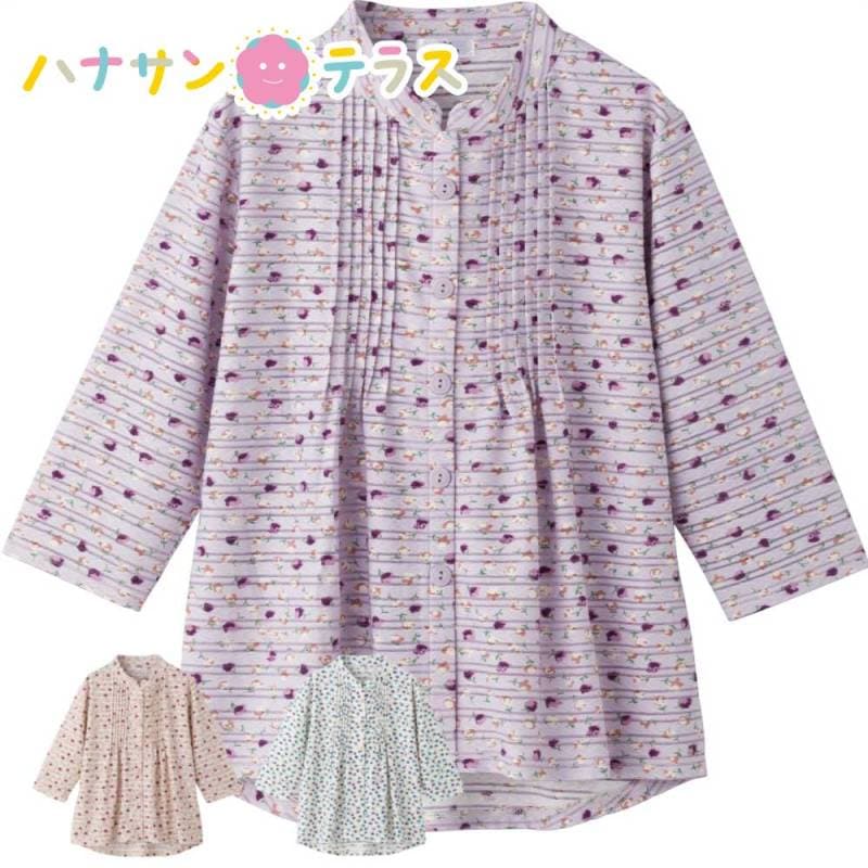 7分袖スナップ釦ピンタックブラウス M~L S LL レディース 婦人 用　　