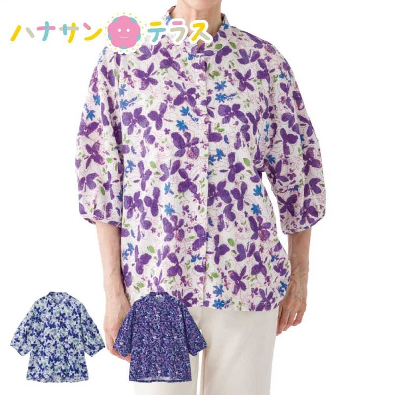 スナップ釦前開きパフスリーブブラウス M~L LL レディース 婦人 用　　